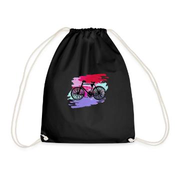 bicycle,colorful, painting, blobs, illustration, pink, - Drawstring Bag - black - Front