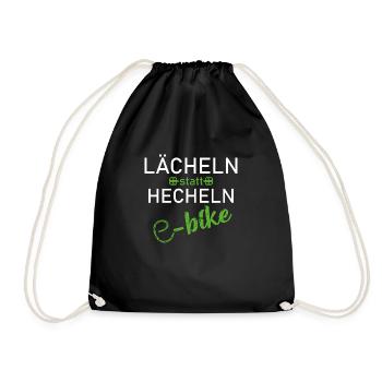 e-bike Spruch lächeln statt hecheln fahrrad - Turnbeutel - Schwarz - Vorne