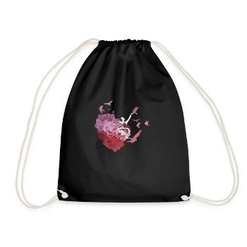 Dancer, painting, woman, ballerina,birds,flowers - Drawstring Bag - black - Front