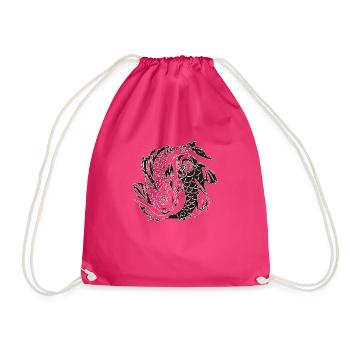 yin yang black wise k with yoga combo - Drawstring Bag - fuchsia - Front