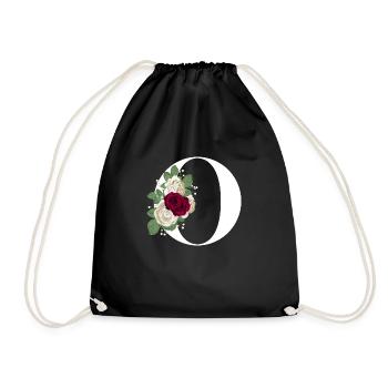 letter o flowers - Drawstring Bag - black - Front