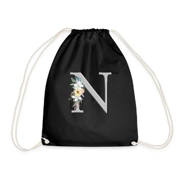 Personalisierbar Monogramm Watercolour Floral N - Turnbeutel - Schwarz - Vorne