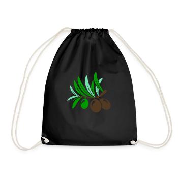 Olive 3 Sprig Leaf Olive Oil Mediterranean Salad - Drawstring Bag - black - Front