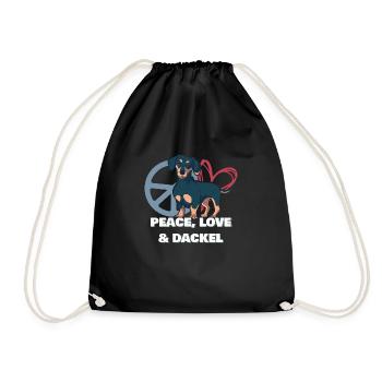 Peace Love + Dachshund Dachshund German Wirehair - Drawstring Bag - black - Front