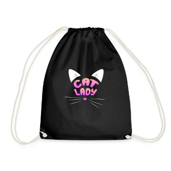 Cat Lady Funny Fur Mom Cat Lover T-Shirt - Drawstring Bag - black - Front