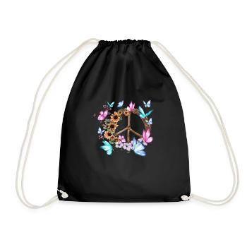 Butterfly Peace Sign Flowers Colorful - Drawstring Bag - black - Front