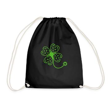 Stethoscope Lucky Charm Love Cloverleaf - Drawstring Bag - black - Front