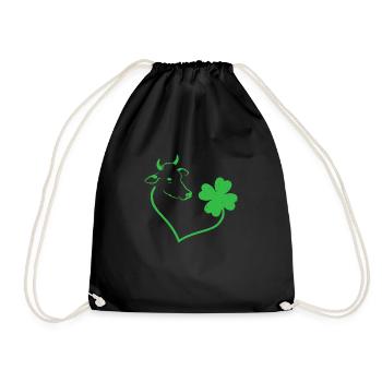 Cow Cloverleaf Lucky Charm Love - Drawstring Bag - black - Front
