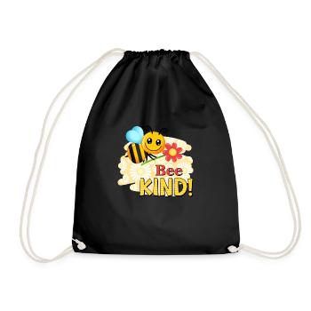 Bee Kind - Happy Text Slogan - Drawstring Bag - black - Front
