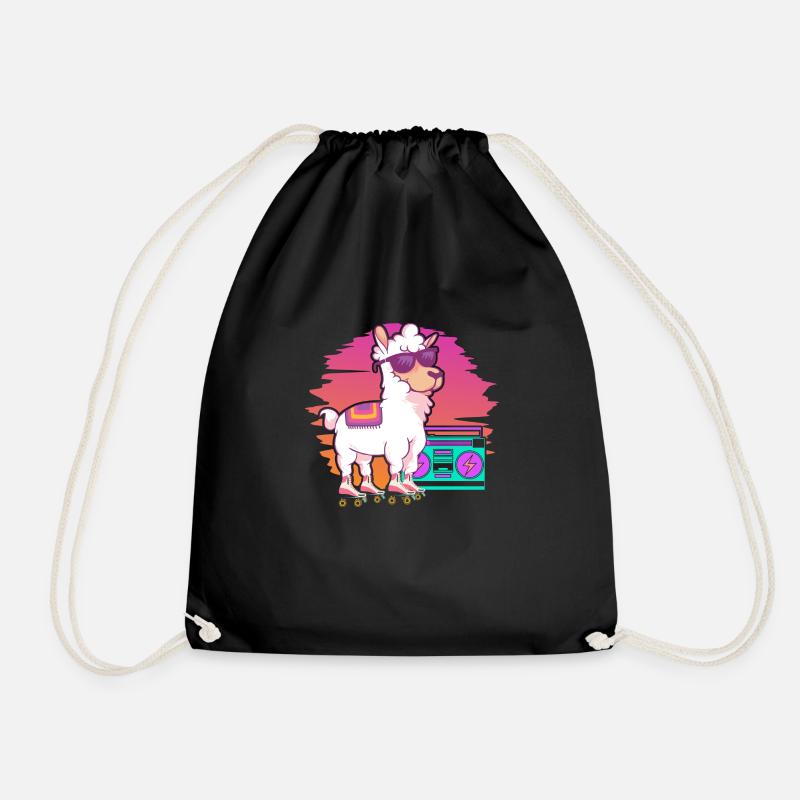 Retro Cute Llama Roller Skating - Turnbeutel - Schwarz