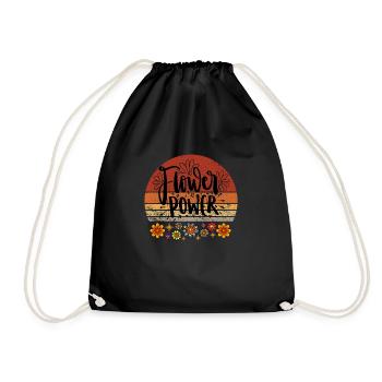 60s 70s Flower Power Vintage Sunset Sun - Drawstring Bag - black - Front
