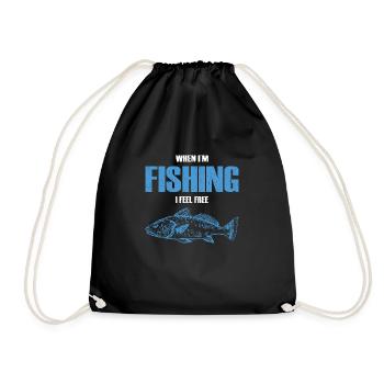 Angler When Im Fishing I Feel Free Angeln FischerA - Drawstring Bag - black - Front