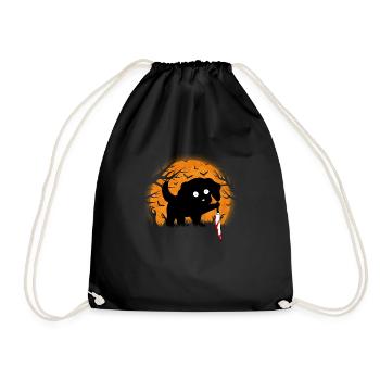 Lustiger schwarzer Hund Halloween mit Messer Mond - Turnbeutel - Schwarz - Vorne