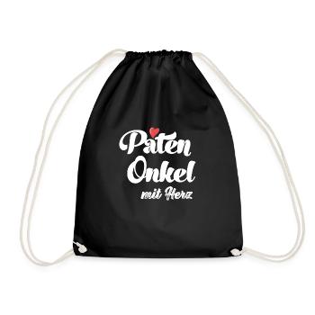 Patenonkel mit Herz Taufpate mit Herz Patenonkel - Turnbeutel - Schwarz - Vorne