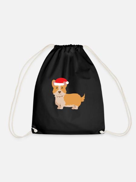 Dog Lovers Christmas Hat Welsh Corgi Pembrok - Drawstring Bag - black