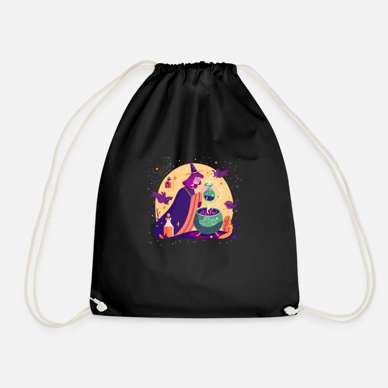 A young witch brewing a magic potion - Drawstring Bag - black