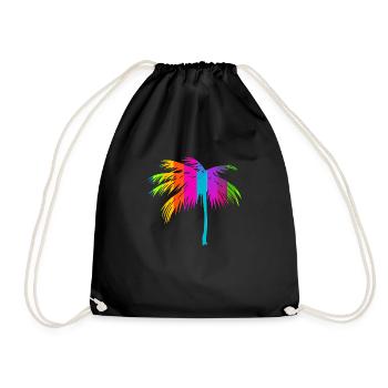 Tropical Beach Paradise Palm Rainbow 2 - Drawstring Bag - black - Front
