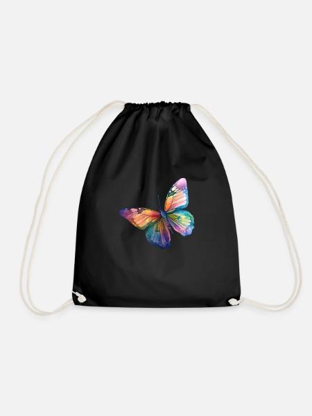 Butterfly rainbow colors - Drawstring Bag - black