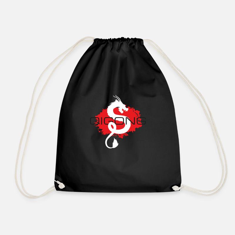 Qigong Dragon white - Drawstring Bag - black