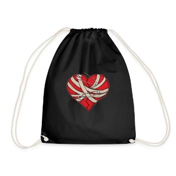 Broken heart bandage and safety pins - Drawstring Bag - black - Front