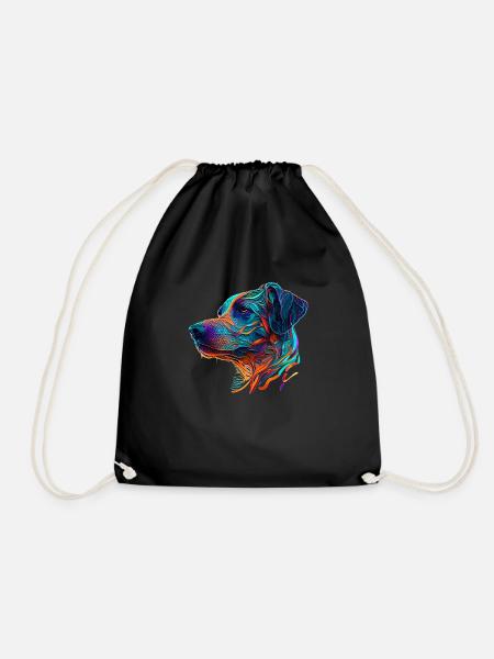 Rhodesian Ridgeback Hunderasse als Hundekopf - Turnbeutel - Schwarz