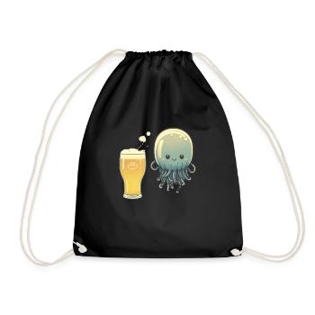 Funny jellyfish with a glass of beer - Drawstring Bag - black - Front