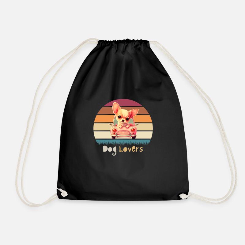 Orange Gray Brown Dog Lovers - Drawstring Bag - black
