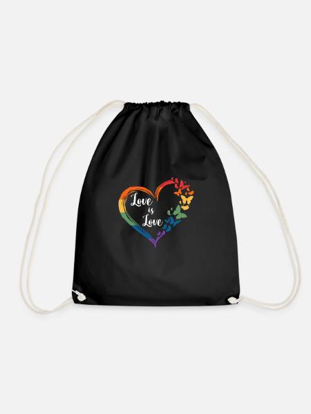 Schmetterling Herz Regenbogen Liebe ist Liebe LGBT Gay Prid - Turnbeutel - Schwarz
