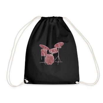 "Drums", Boho Line Art Design, Series "Music" - Drawstring Bag - black - Front