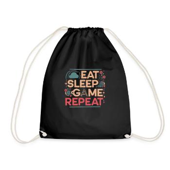 Essen Schlafen Zocken wiederholen Eat Sleep Game - Turnbeutel - Schwarz - Vorne