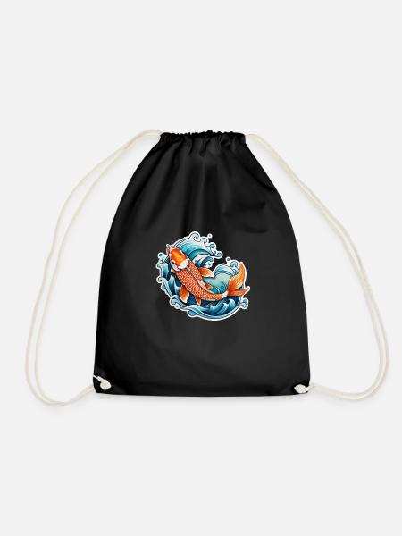 Koi Carp - Japanese Fish - Drawstring Bag - black