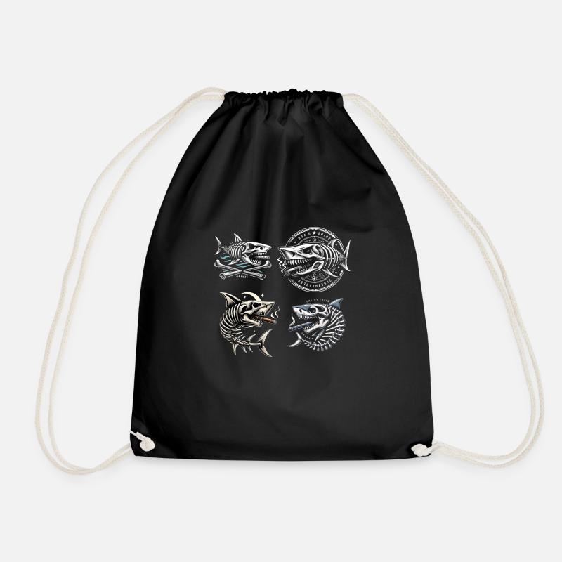 4 sharks - Drawstring Bag - black