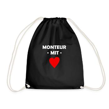 Monteur mit Herz - Montage - montieren - Turnbeutel - Schwarz - Vorne