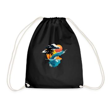 Coucher de soleil au bord de la mer - soleil, mer et palmier - Sac de sport léger - noir - Devant