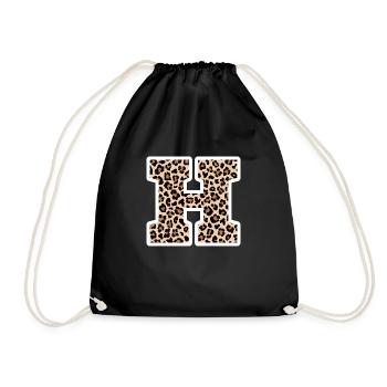Letter H Leopard Pattern - Birthday Gift Idea - Drawstring Bag - black - Front