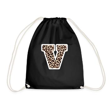Letter V Leopard Pattern - Birthday Gift Idea - Drawstring Bag - black - Front