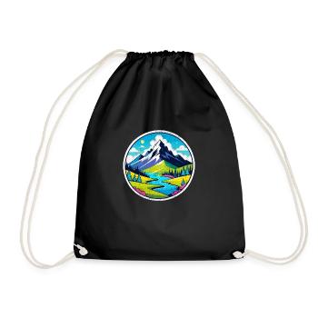 Mountain Nature Hiking Climbing Lake - Drawstring Bag - black - Front