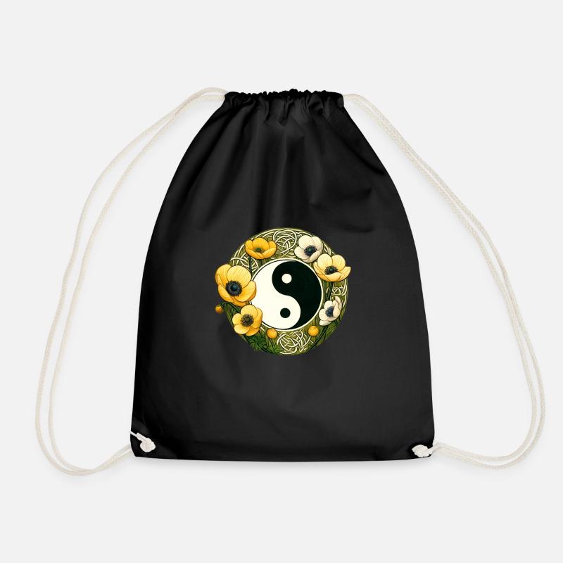 Blumen Yin Yang - Turnbeutel - Schwarz