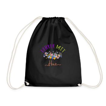Lehrer mit Herz! Personalisierbares Design - Turnbeutel - Schwarz - Vorne