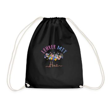 Lehrer mit Herz! Personalisierbares Design - Turnbeutel - Schwarz - Vorne