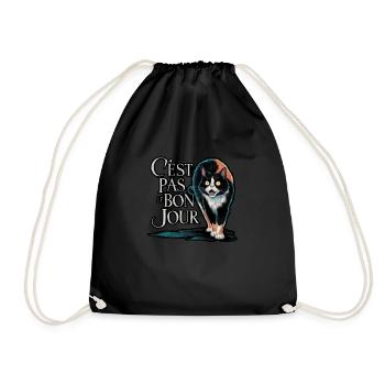 Angry cat - not on the right day - Drawstring Bag - black - Front