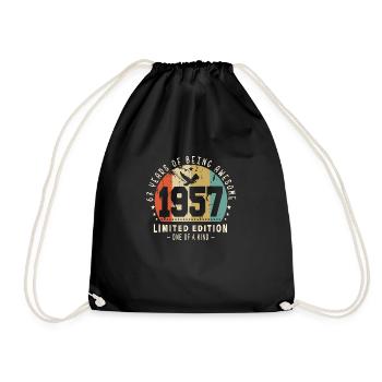 Original Geboren 1957 Authentisches Geschenk 1957 Bursdag - Turnbeutel - Schwarz - Vorne