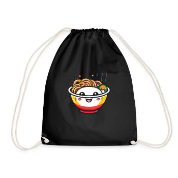 Happy kawaii noodle bowl with chopsticks - Drawstring Bag - black - Front