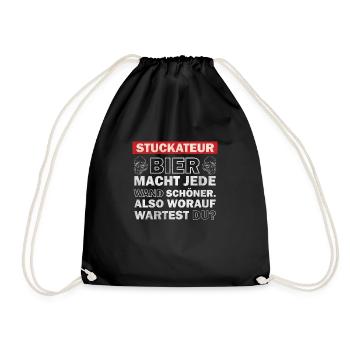 Stuckateur - Bier macht jede Wand schöner - Turnbeutel - Schwarz - Vorne