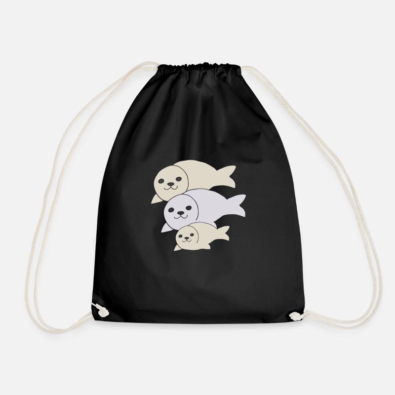 seal father mother child - Drawstring Bag - black