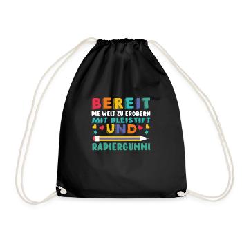 Erste Klasse Grundschule Schulbeginn Geschenk - Turnbeutel - Schwarz - Vorne