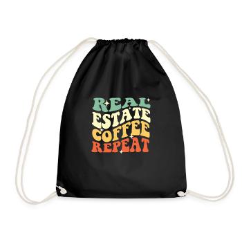 Real Estate Coffee Repeat - Realtor Humor - Drawstring Bag - black - Front