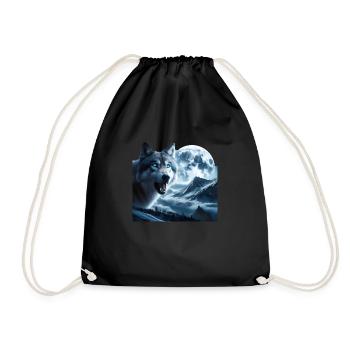 Wolf with blue eyes at full moon - Drawstring Bag - black - Front