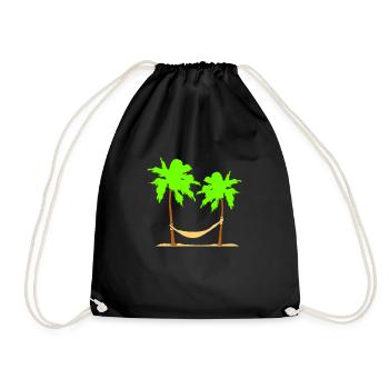 Hammock Under 2 Palm Trees Recreation Beach Sleeping - Drawstring Bag - black - Front