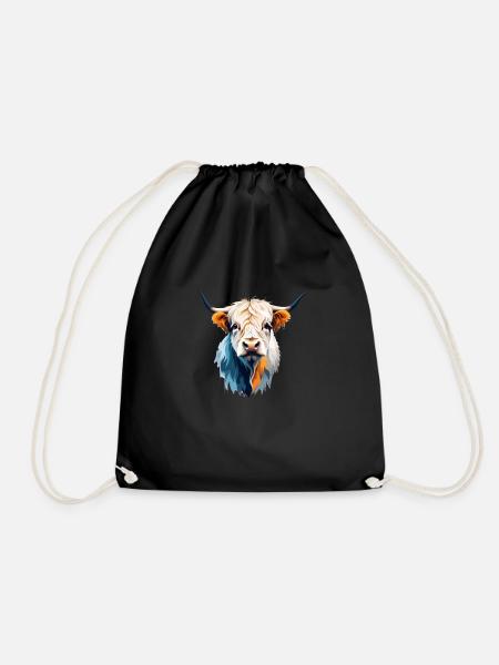 Highland Cow Vector Art Lebendige Farbe Illustration - Turnbeutel - Schwarz